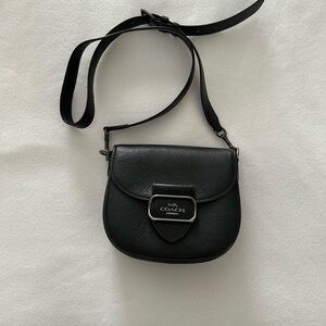 Coach Black Crossbody Bag with Saddle Shape and Silver Clasp